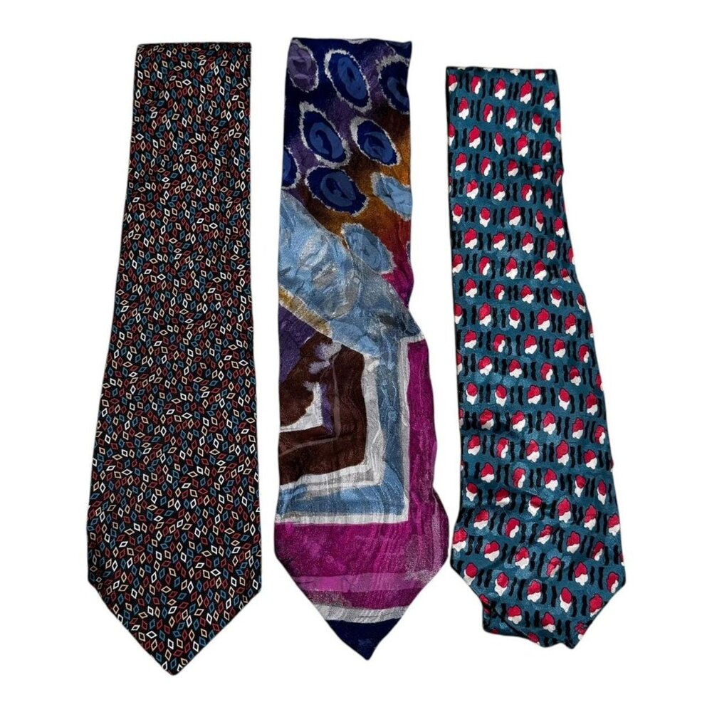 Lot of 3 Vintage Franco's Multicolor Art Patterned Silk Ties